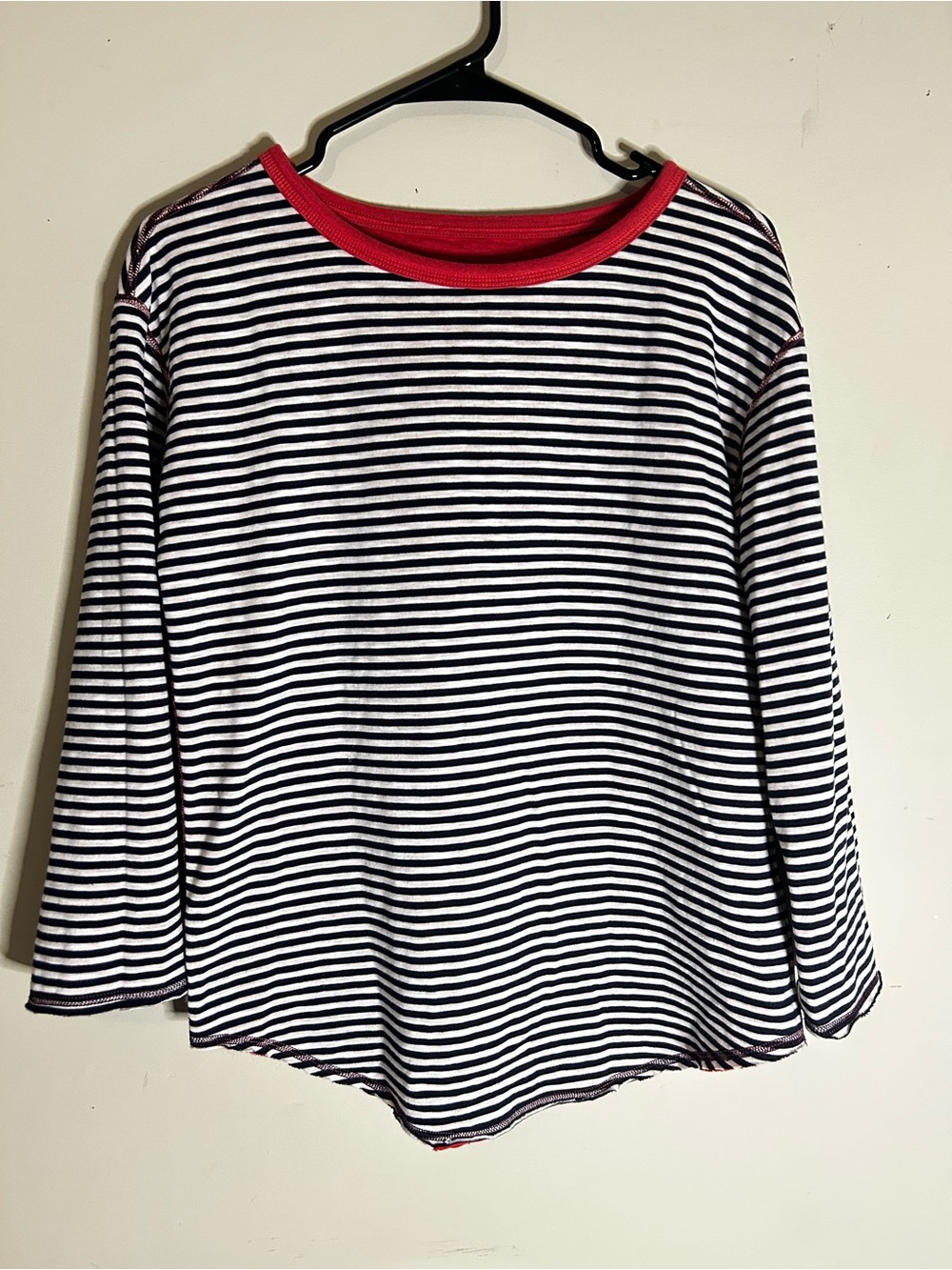GAP Reversible Black & White Striped Long-Sleeve Top with Red Neck Trim
